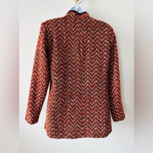 Vintage Chevron ZigZag Tweed Jacket w Mandarin Collar Pankou Knotted Button  8 - Picture 5 of 8